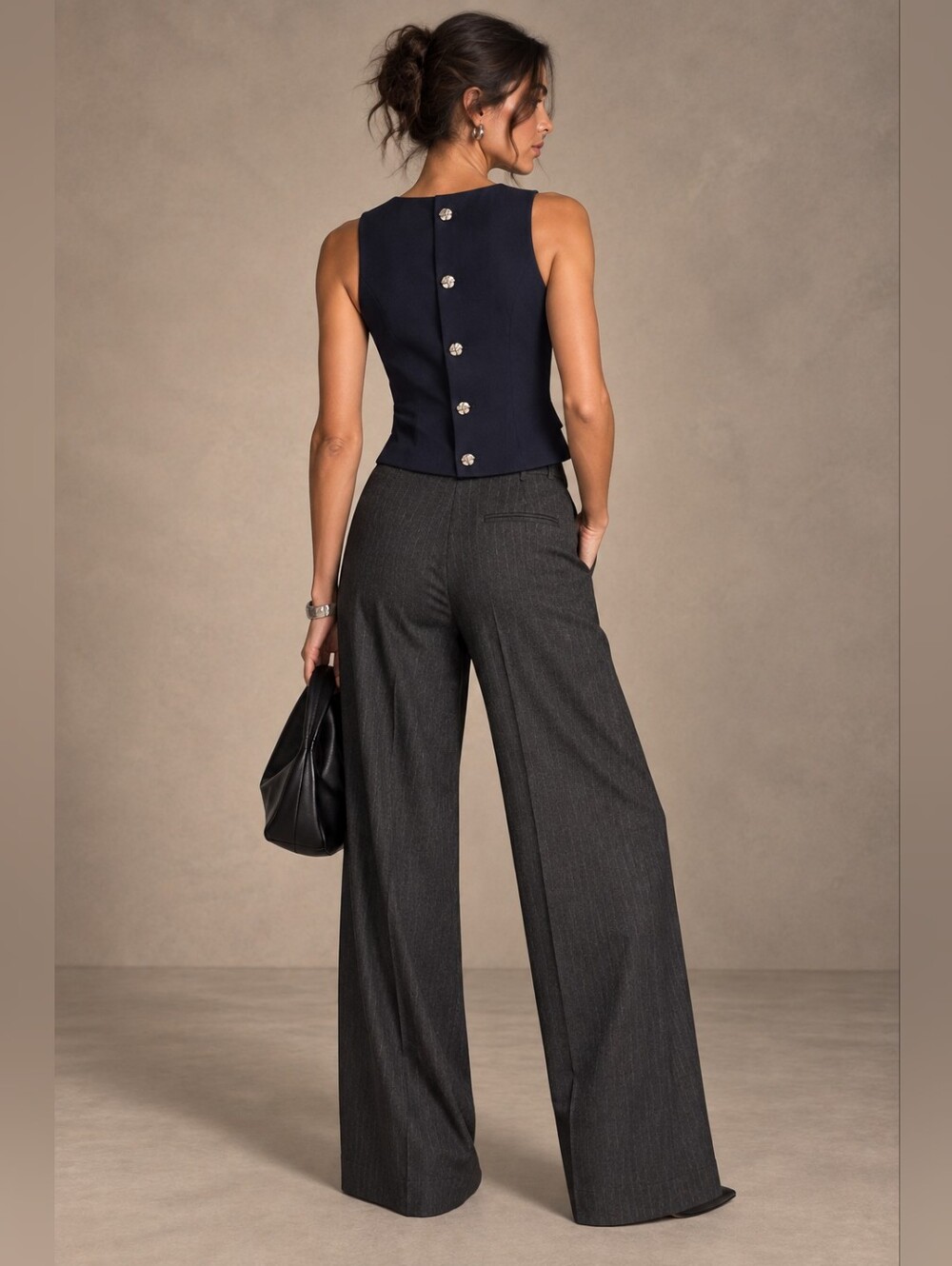 Club Monaco Navy Wool Blend Vest – Reworked Silver Button Back Tailored Top